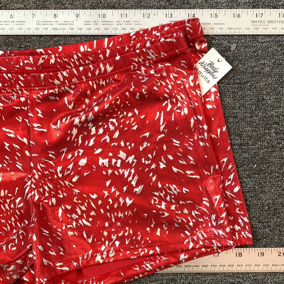 Red Foil Holo Confetti Spandex Hot Shorts L Or XL Cheer & Dance—New - Picture 11 of 11